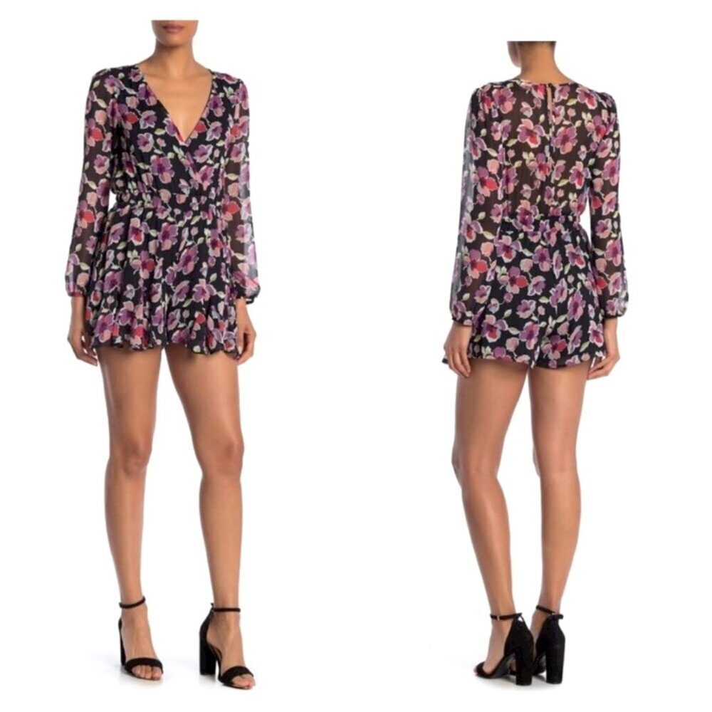 ROWA Chiffon Romper sz S black floral feminine travel vacation